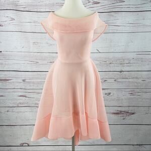 Just Me pink high low mesh off shoulder knit